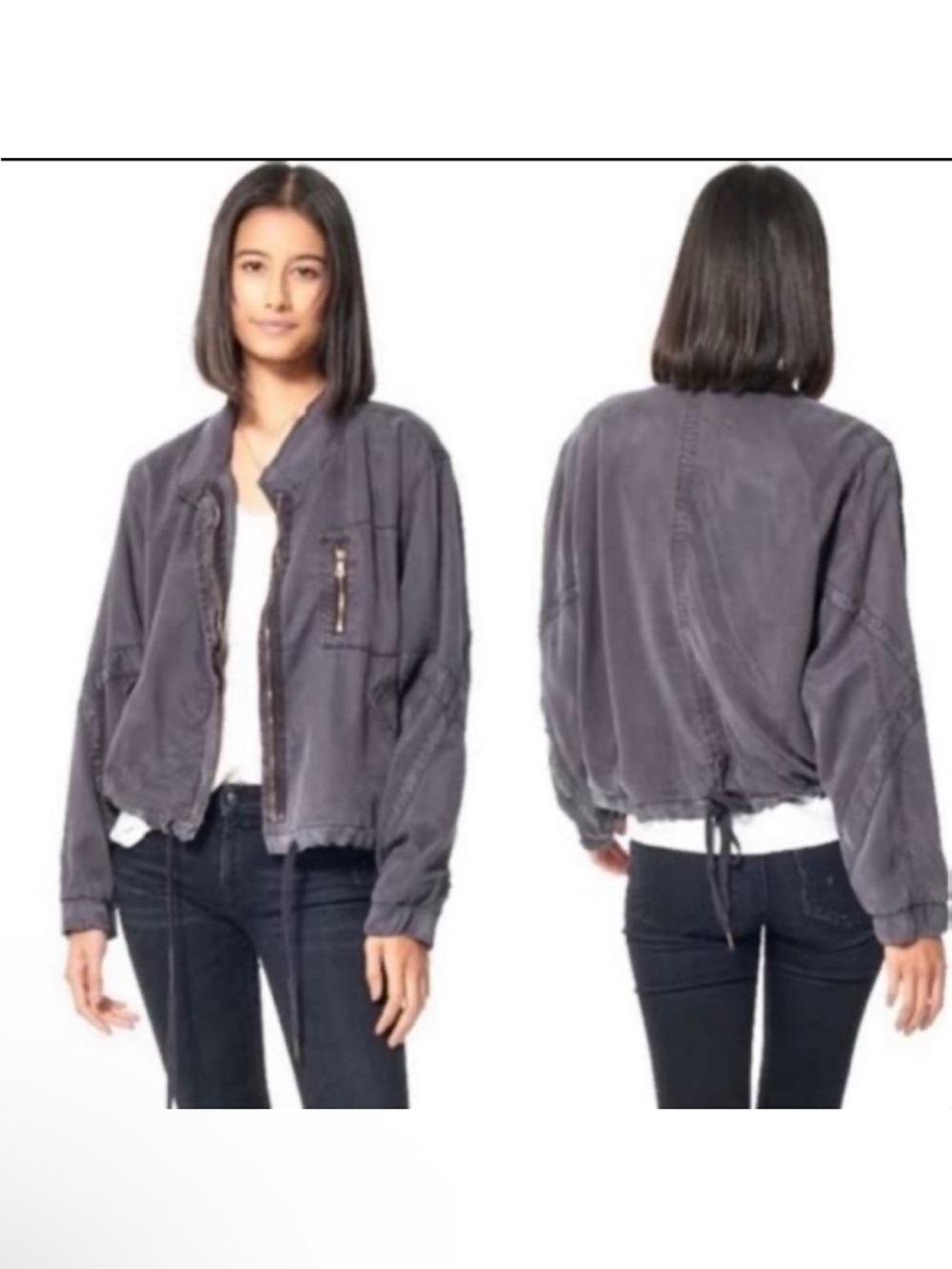 Young Fabulous & Broke Clara Jacket Black Sand Tencel Bomber Utility YFB Large